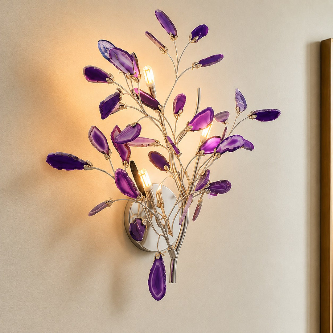 Contemporary Agate Wall Light Metal Fixture Wall Mounted Unique Natural Stone Design LED Indoor Use
