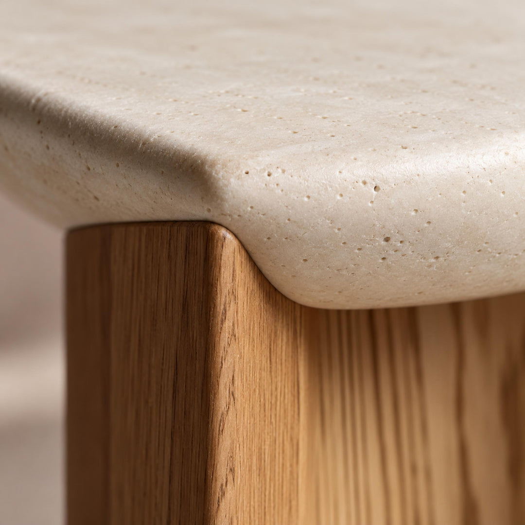 Modern Side Table Irregular Round Shape Solid Wood and Travertine Stone for Contemporary Interiors