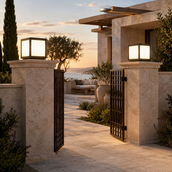 Solar Outdoor Lighting Modern Square Pillar Light Wall Mounted Stainless Steel LED Fixture