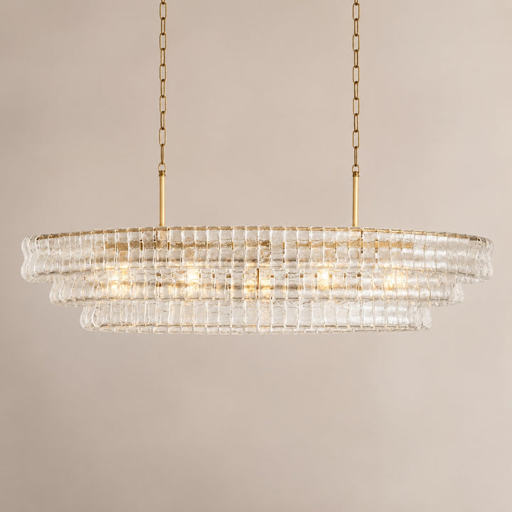 Modern Oval Chandelier Light Adjustable Hanging Steel Glass Fixture with 5 or 12 Bulb Options