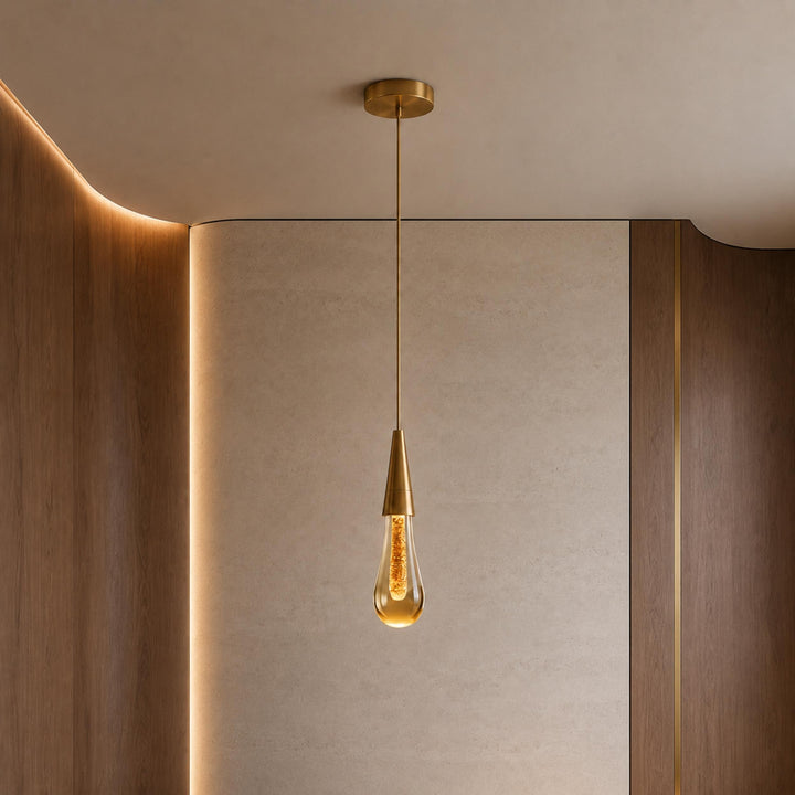 Modern Adjustable Pendant Light Hanging Chrome-Plated Iron and Crystal LED Fixture