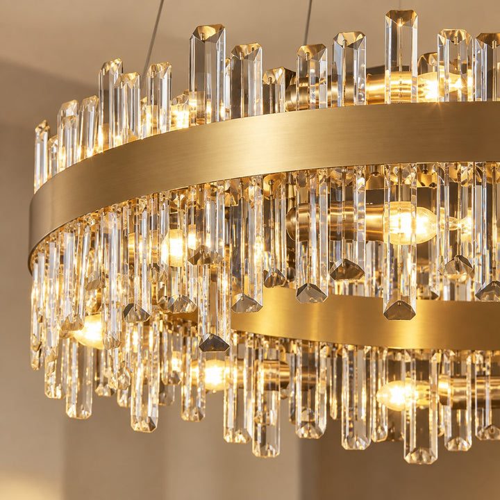 Modern Gold Crystal Chandelier Adjustable Hanging Metal E12 Bulb 12-20 Lights