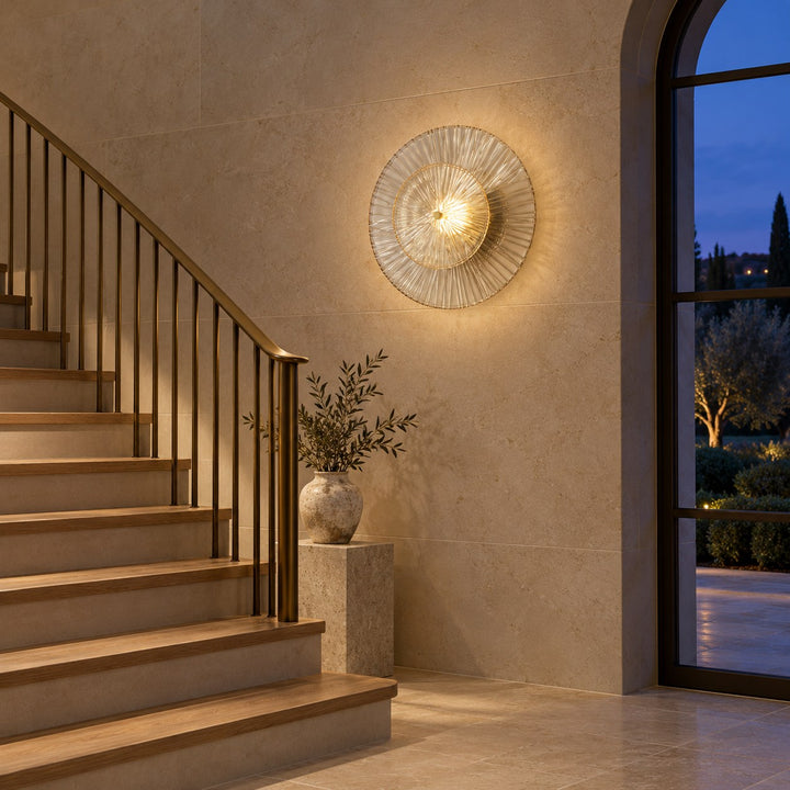 Layered Fluted Glass LED Wall Sconce – Brass Interior Wall Light