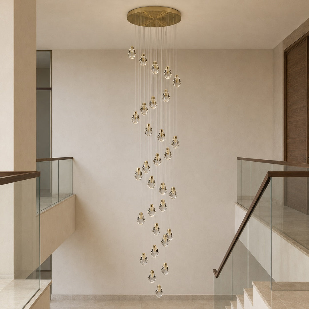 Modern Crystal Chandelier Adjustable Hanging Light Fixture LED for Living Room 3 to 35 Heads