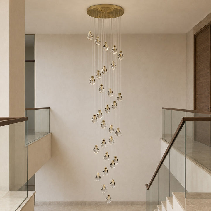Modern Crystal Chandelier Adjustable Hanging Light Fixture LED for Living Room 3 to 35 Heads