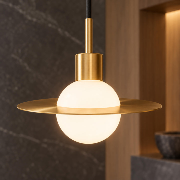 Modern Brass & Glass Globe Pendant Light with Adjustable Disc – 31cm & 42cm