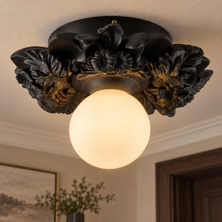 Victorian Flush Mount Ceiling Light Metal Glass Dimmable Elegant Design for Classic Ambiance