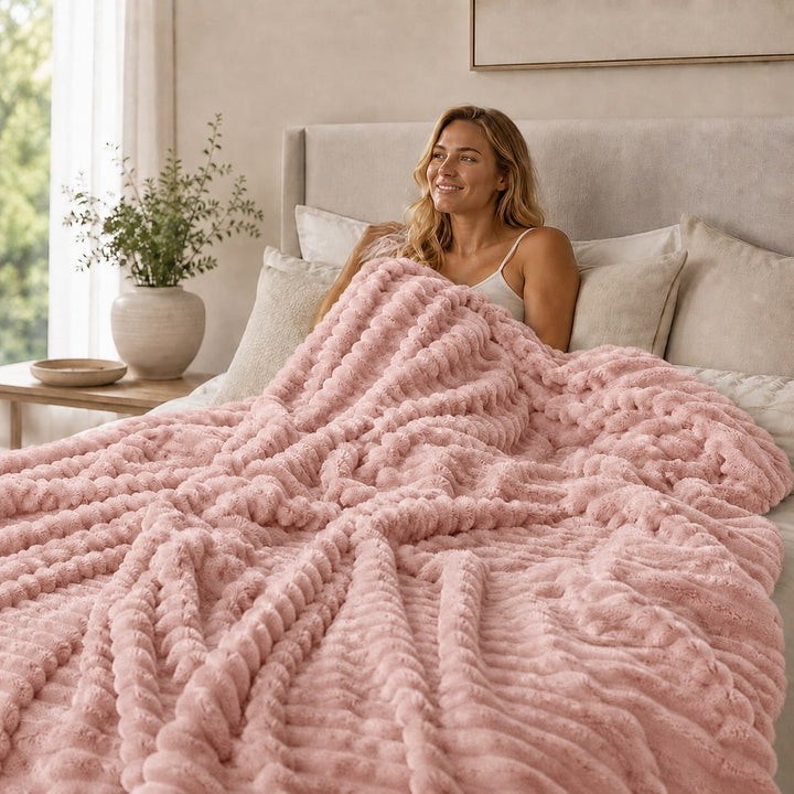 Soft Striped Throw Blanket Charcoal Grey Fleece Material Warm Cozy Design
