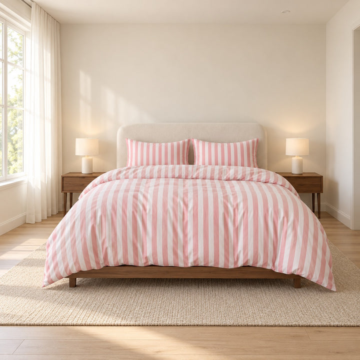 Modern Striped Bedding Set Cotton-Polyester Blend Duvet Cover Flat Sheet Pillow Case