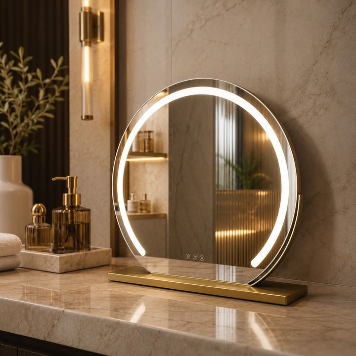 Modern Makeup Mirror with Lights Tabletop Adjustable 15x Magnification LED Energy Efficient