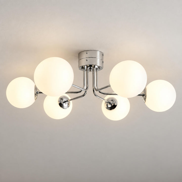 Modern Flush Mount Ceiling Light with Curved Metal and Glass Shade LED Compatible 6 Heads