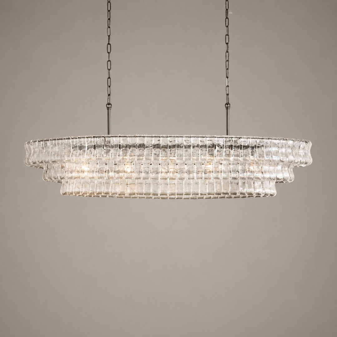 Modern Oval Chandelier Light Adjustable Hanging Steel Glass Fixture with 5 or 12 Bulb Options