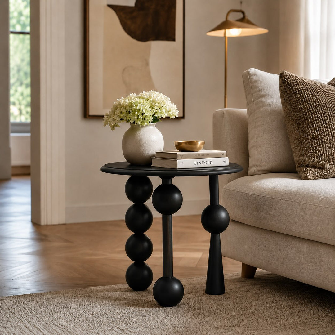 French Retro Style Round Side Table Solid Wood Compact Design for Living Room or Bedroom