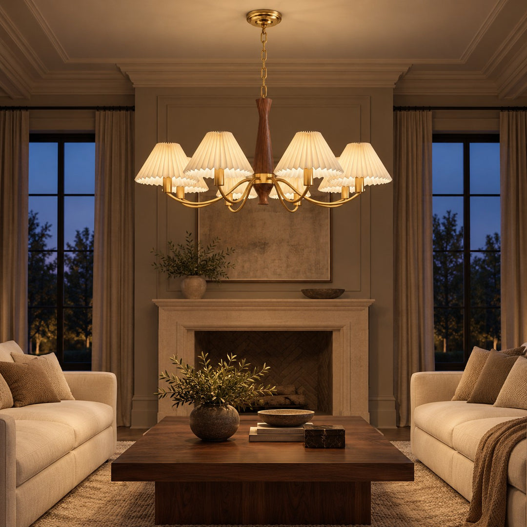 Modern Chandelier Ceiling Light Adjustable Hanging Metal Frame Pleated Shade Dimmable
