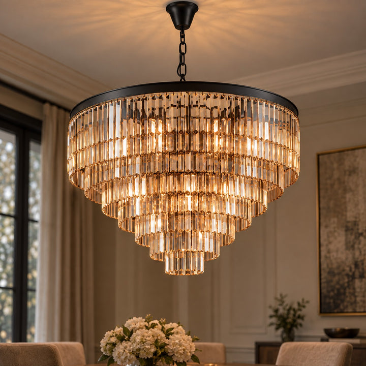 Modern Crystal Chandelier Hanging Light Fixture Metal Frame E12 Bulb Compatible Five or Seven Tiers