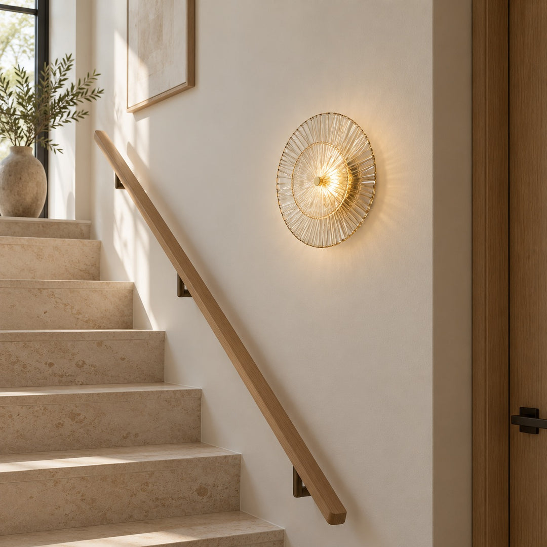 Layered Fluted Glass LED Wall Sconce – Brass Interior Wall Light