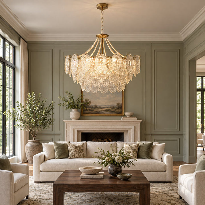 Modern Glass Chandelier Light Pendant Fixture Ceiling Mounted with Pearl Accents for Ambient Illumination