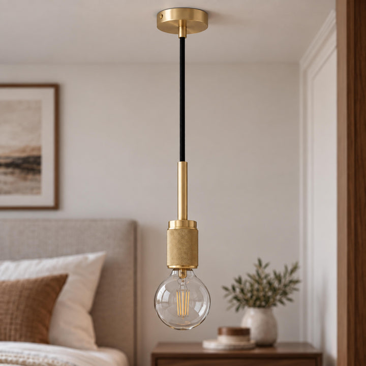Modern Brass Pendant Light with Exposed E27 Bulb – Minimalist Ceiling Light