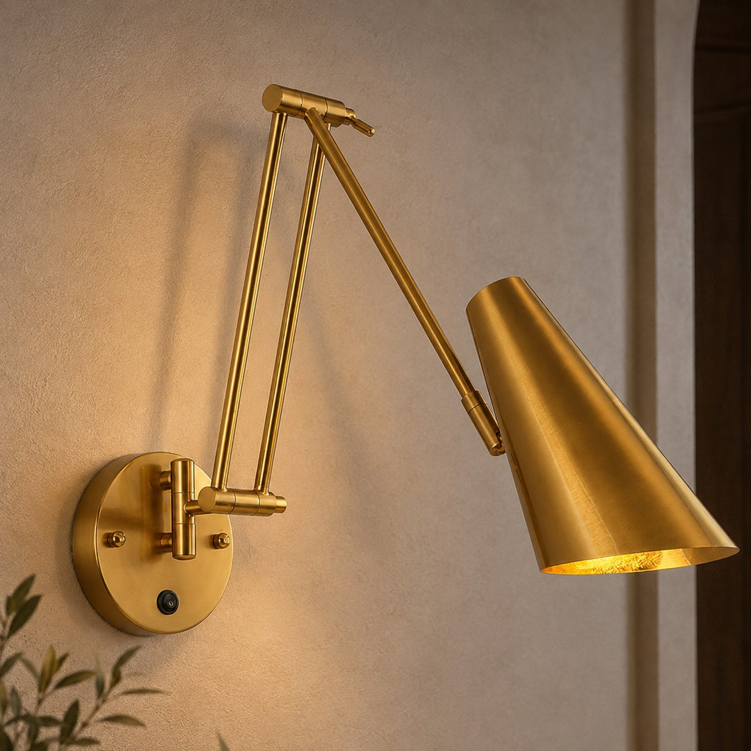Industrial Wall Light Adjustable Sconce with Metal Fixture in Matte Black and Brushed Gold Finish