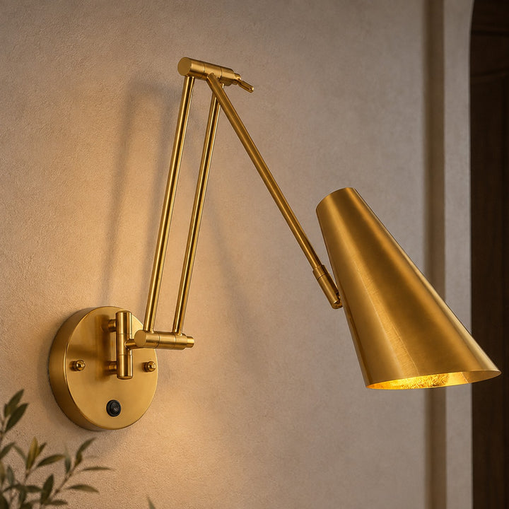 Industrial Wall Light Adjustable Sconce with Metal Fixture in Matte Black and Brushed Gold Finish