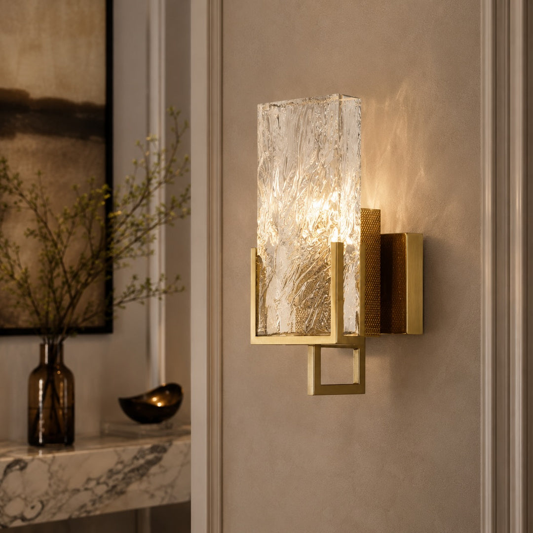 Modern Wall Light Fixture Metal Frame Clear Crystal E14 LED Compatible Hardwired Design