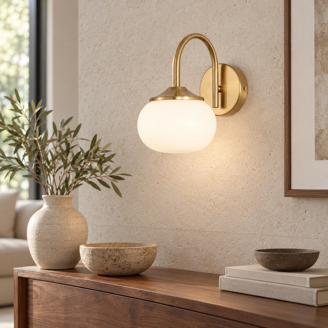 Modern Wall Light Copper Fixture with Pink Glass Shade for Indoor LED Bulbs