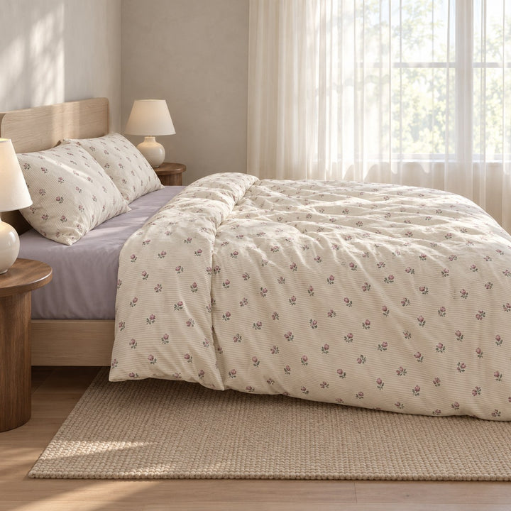 Vintage Floral Print Bedding Set Polyester Duvet Cover Flat Sheet Pillow Case Cozy Design