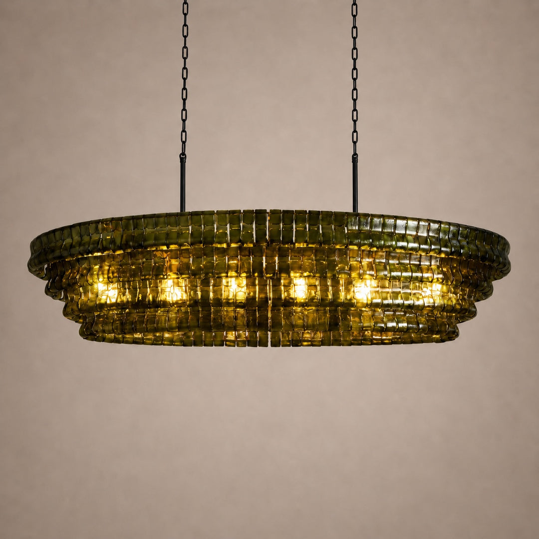 Modern Oval Chandelier Light Adjustable Hanging Steel Glass Fixture with 5 or 12 Bulb Options