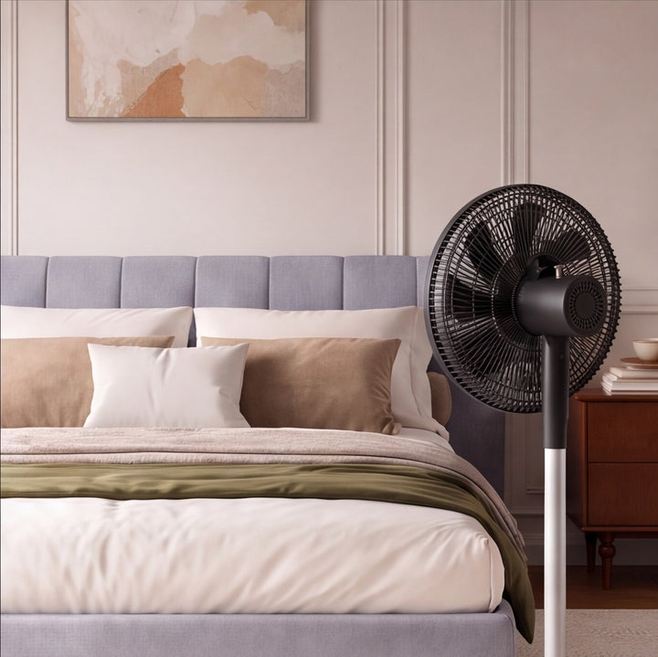Silent Modern Floor Fan with 360 Degree Oscillation Adjustable Speed Compact Design for Home Use