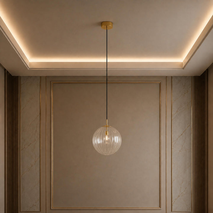 Contemporary Hanging Pendant Light Stained Glass Globe Adjustable LED Fixture