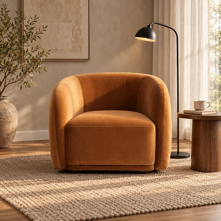Modern Accent Armchair with Curved Arms Soft Upholstery for Cozy Living Room Seating