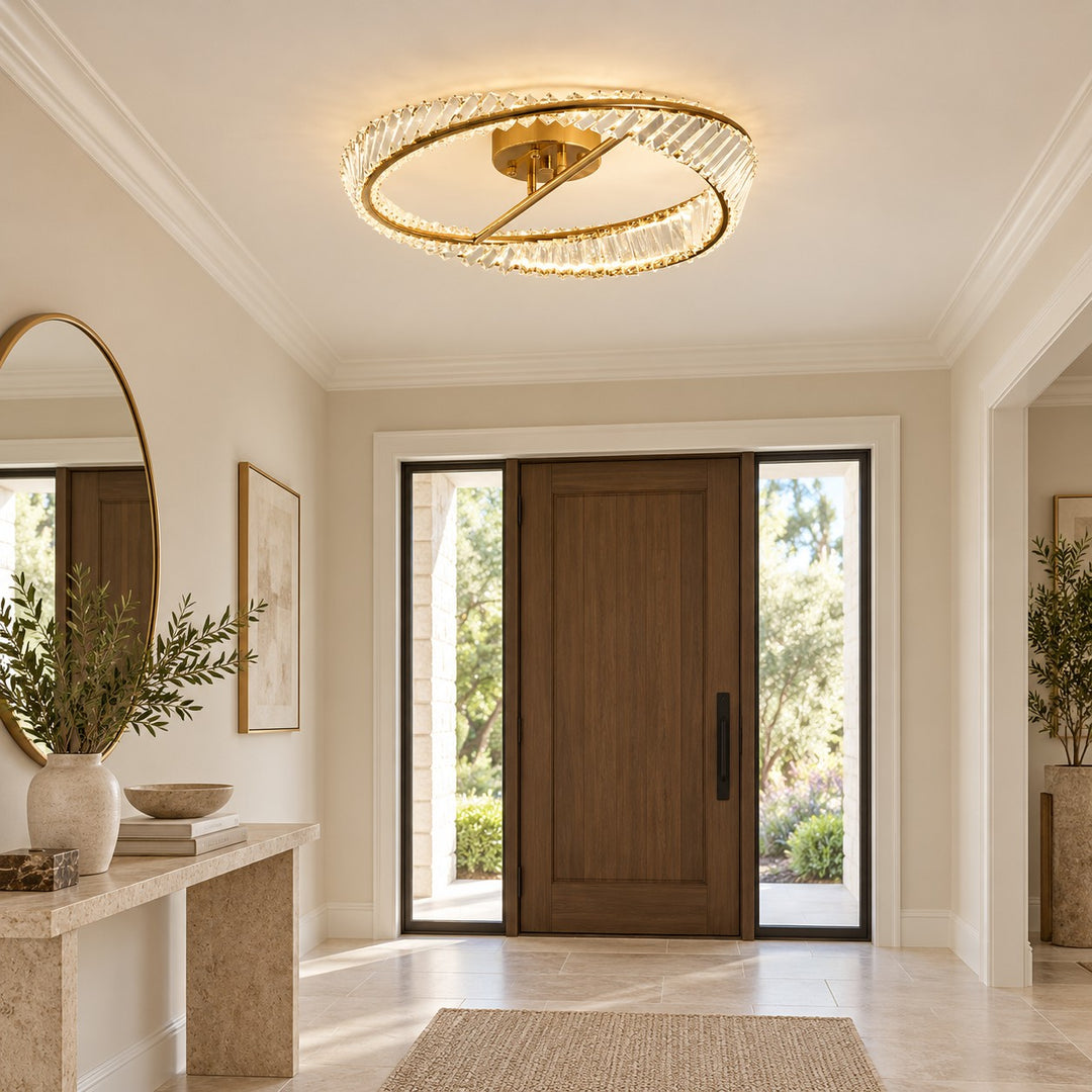 Modern Circular Flush Mount Ceiling Light Stainless Steel Glass Integrated LED Adjustable Color Temperature