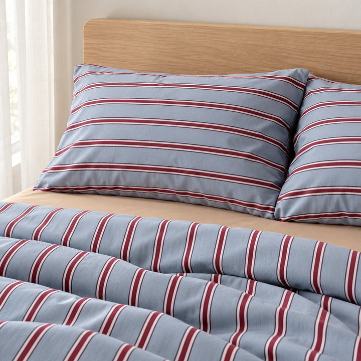 Minimalist Bedding Set with Striped Duvet Cover and Flat Sheet in Polyester for Bedroom Decor