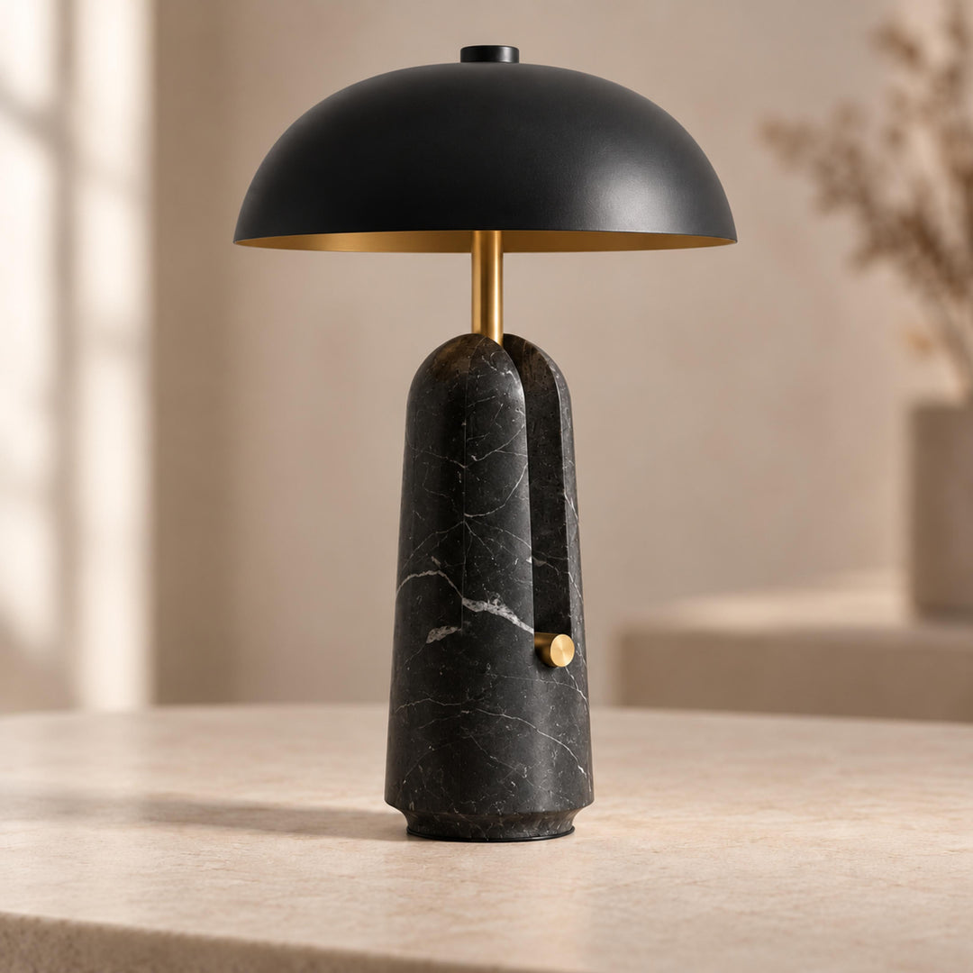 Contemporary Table Lamp with Adjustable Metal Shade and Travertine or Marble Base for Elegant Interiors