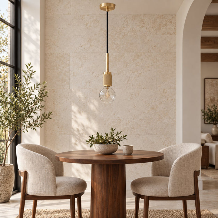 Modern Brass Pendant Light with Exposed E27 Bulb – Minimalist Ceiling Light