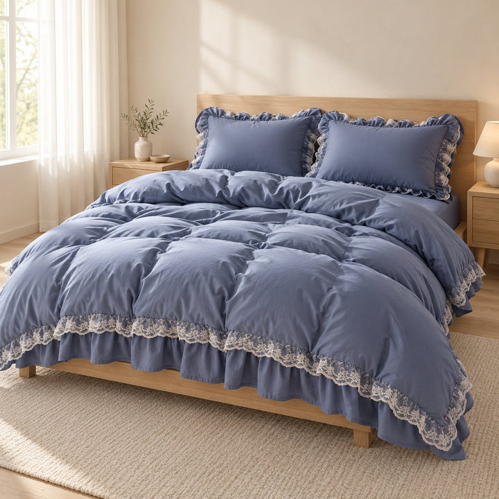 Modern Ruffle Lace Bedding Set with Elastic Skirt Bed Sheet and Soft Polyester Material