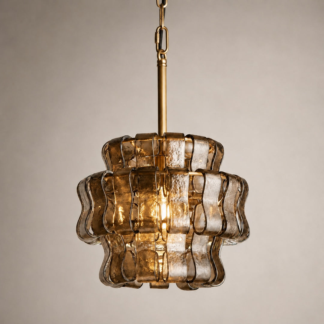 Modern Green Tiered Glass Pendant Light Hanging Brass Fixture Adjustable Height for Dining Room Kitchen Island
