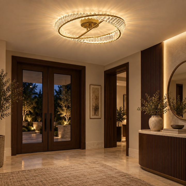 Modern Circular Flush Mount Ceiling Light Stainless Steel Glass Integrated LED Adjustable Color Temperature