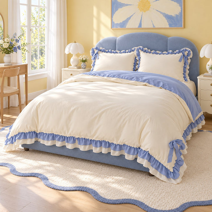 Kawaii Princess Bedding Set Full Queen Size Cotton Duvet Cover Flat Sheet Pillow Cases