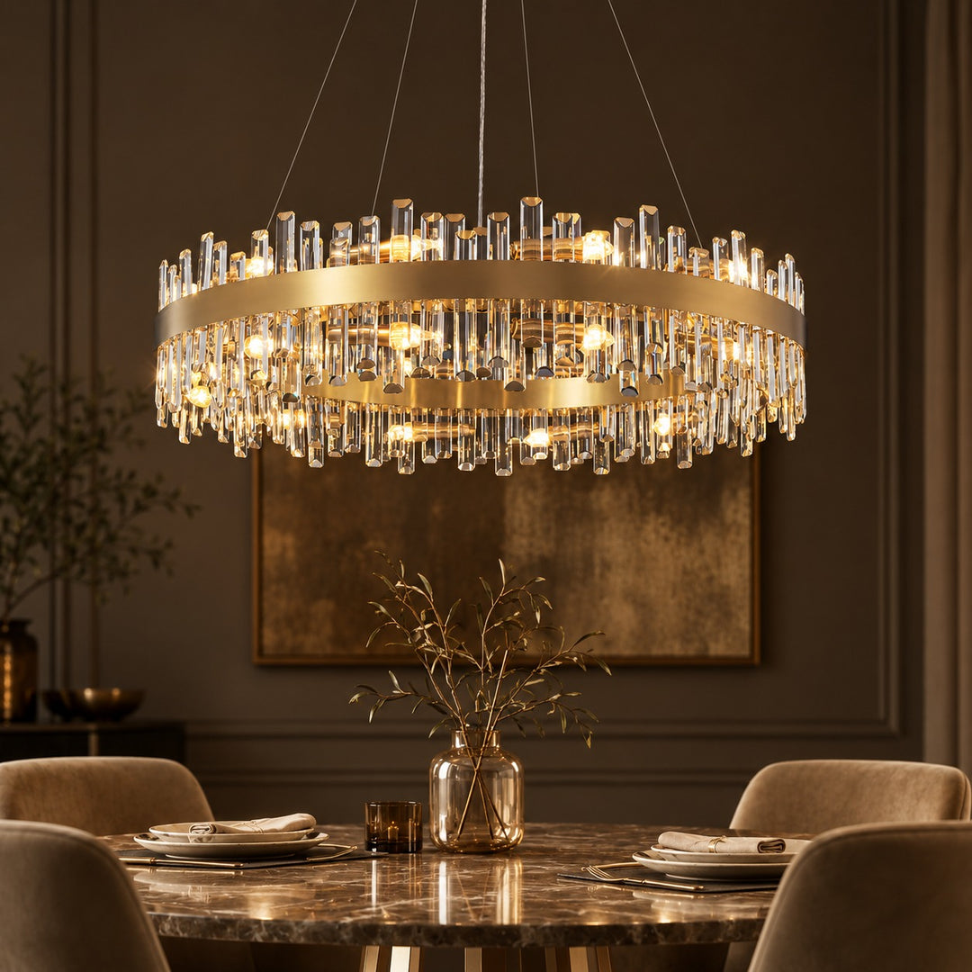 Modern Gold Crystal Chandelier Adjustable Hanging Metal E12 Bulb 12-20 Lights