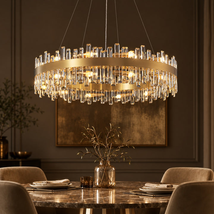 Modern Gold Crystal Chandelier Adjustable Hanging Metal E12 Bulb 12-20 Lights