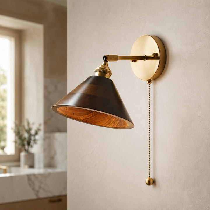 Rustic Wall Light Wooden Sconce Adjustable Brass Fixture E26/E27 Base Max 40W