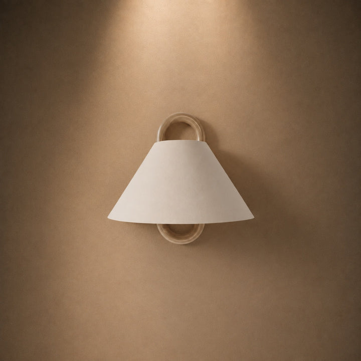 Minimalist Wall Light Wall Mounted Beech Wood Base Fabric Shade LED Soft Ambient Lighting