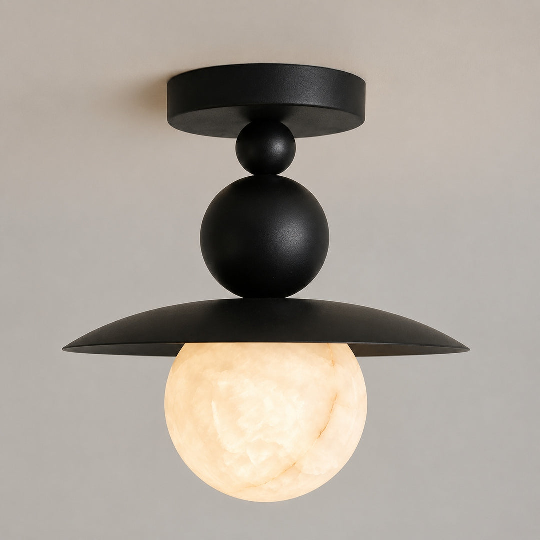 Mid-Century Modern Semi-Flush Mount Ceiling Light – Glass or Alabaster Globe
