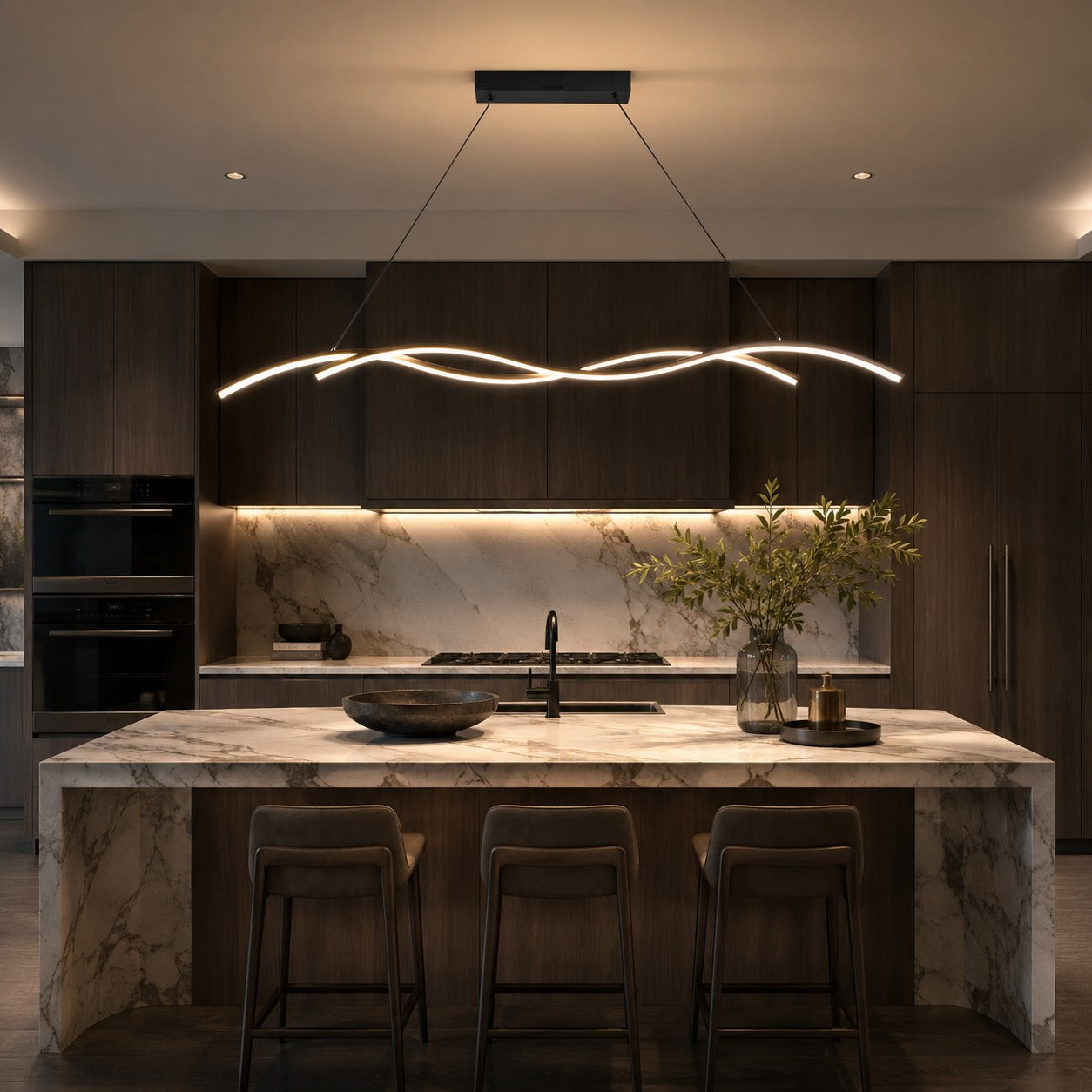 Modern Black Pendant Light Hanging Aluminium Adjustable LED for Kitchen Island