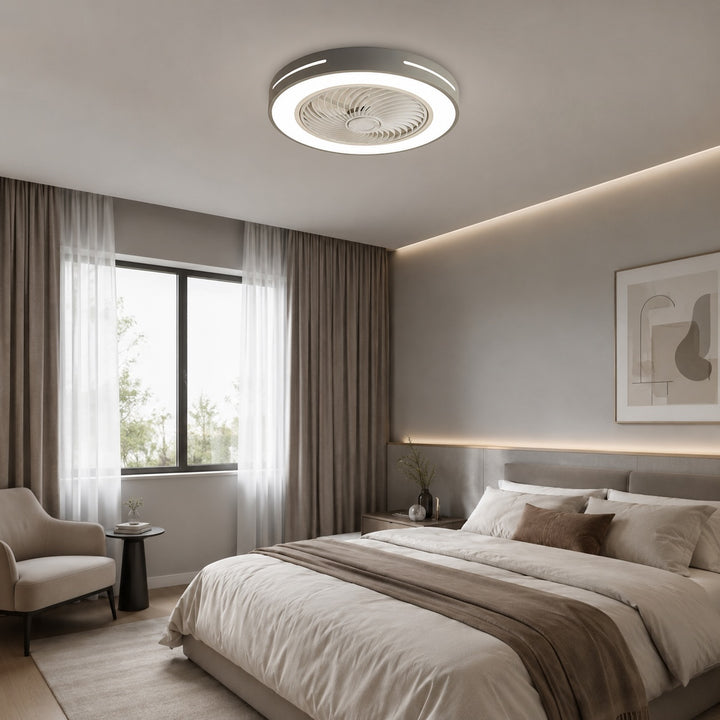 Modern Bladeless Ceiling Fan with Lights Flush Mount Iron Adjustable LED 72W for Home