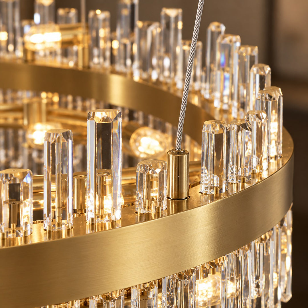 Modern Gold Crystal Chandelier Adjustable Hanging Metal E12 Bulb 12-20 Lights