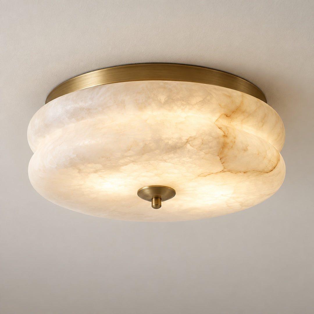 Modern Flush Mount Ceiling Light Fixture Alabaster LED 12 Inch 15W Warm White