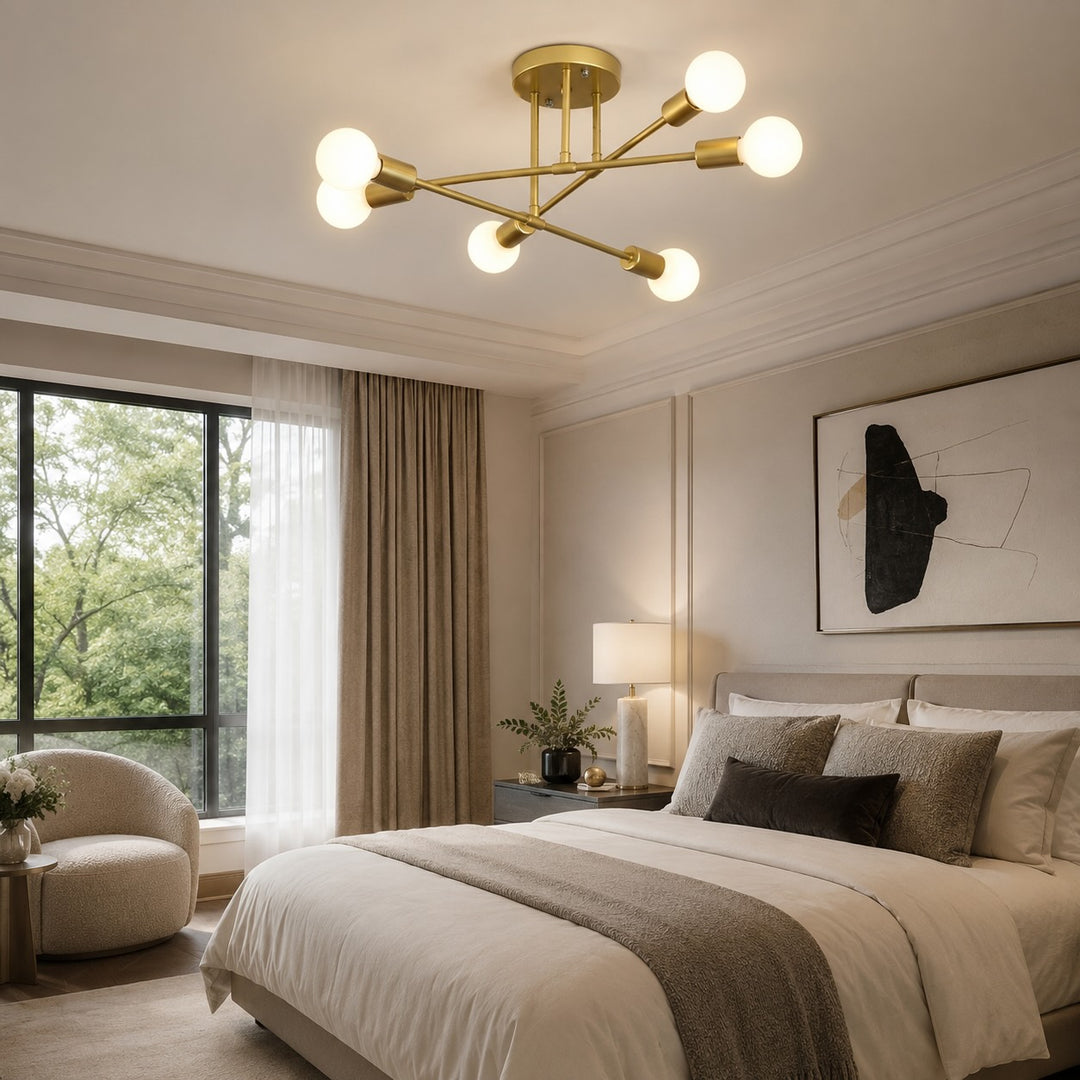Modern Geometric Flush Mount Ceiling Light Metal LED 6 Bulb Fixture 28 Inch Diameter