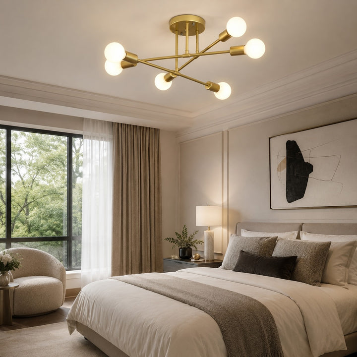 Modern Geometric Flush Mount Ceiling Light Metal LED 6 Bulb Fixture 28 Inch Diameter
